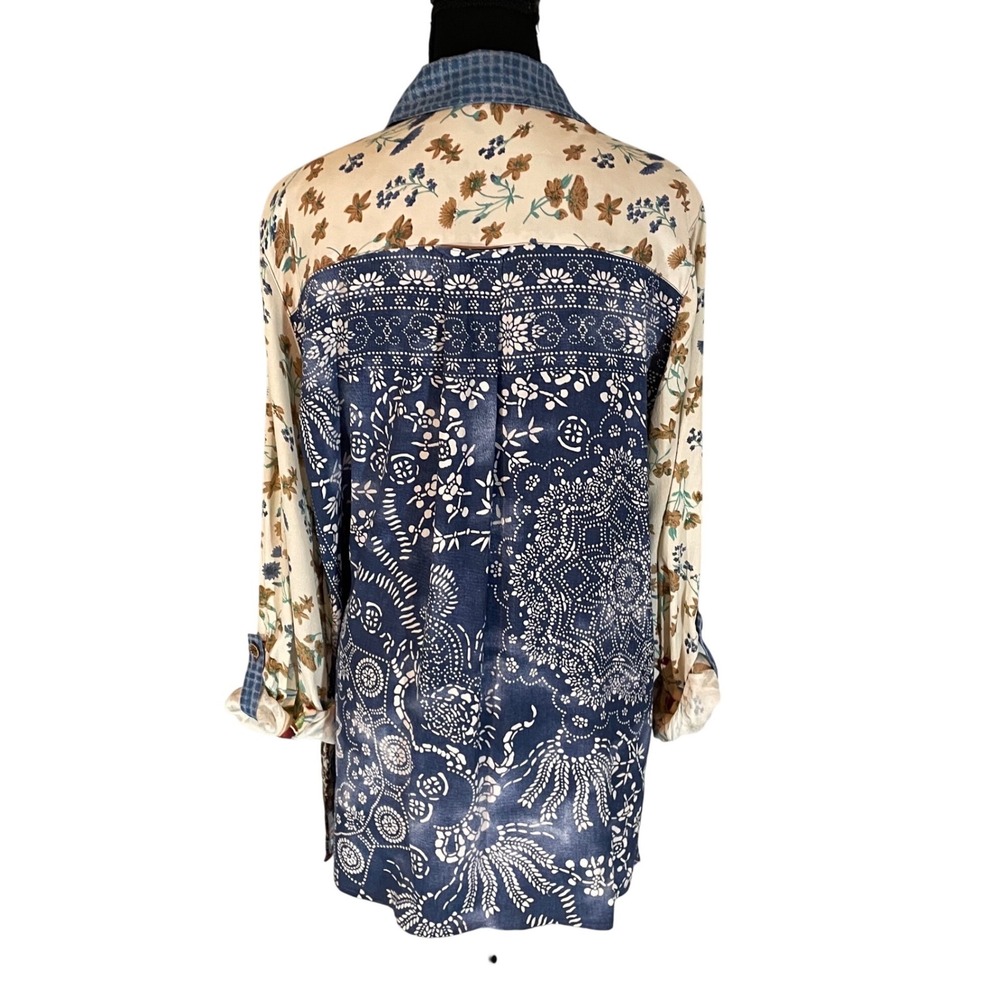 John Mark Womens Patchwork Floral Paisley Button‎ Down Shirt Tunic Multicolor M - Picture 3 of 8